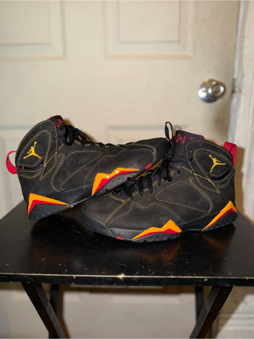 Mens Air Jordan 7 Citrus Basketball Shoes - Black/Yellow/Red Size 9